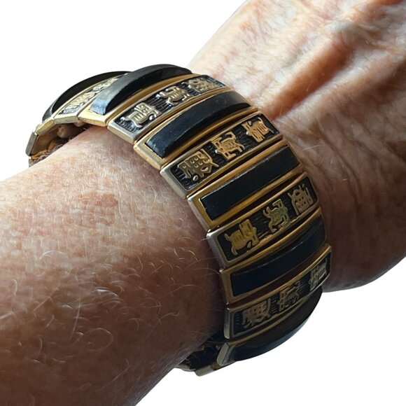 Lot Of Two Vintage Expandable Bracelet Cuffs: Trifari Pink & Gold/Black With Wri - Picture 14 of 16